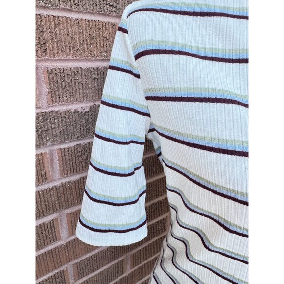 Free People Striped Ribbed V-Neck Polo Shirt With Short Sleeves.Size Small - Picture 7 of 14